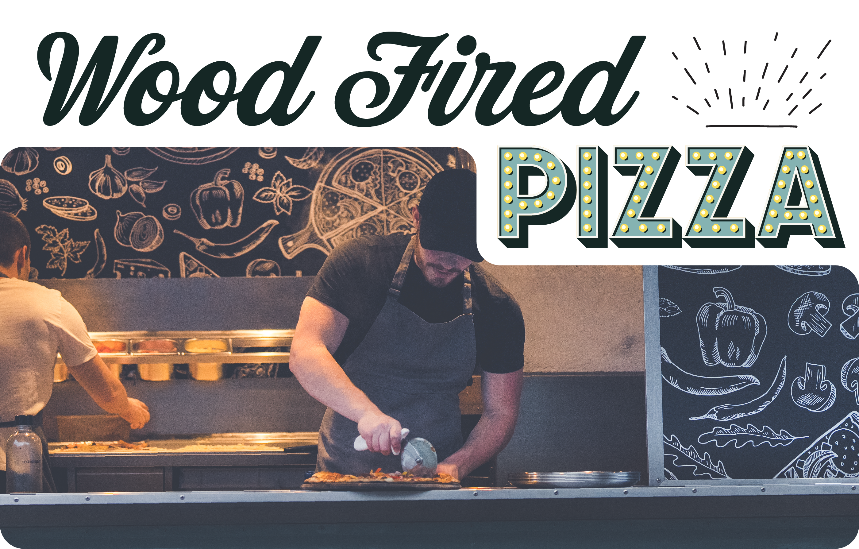 Wood fired pizza being prepared in the PizzaBox Scotland van