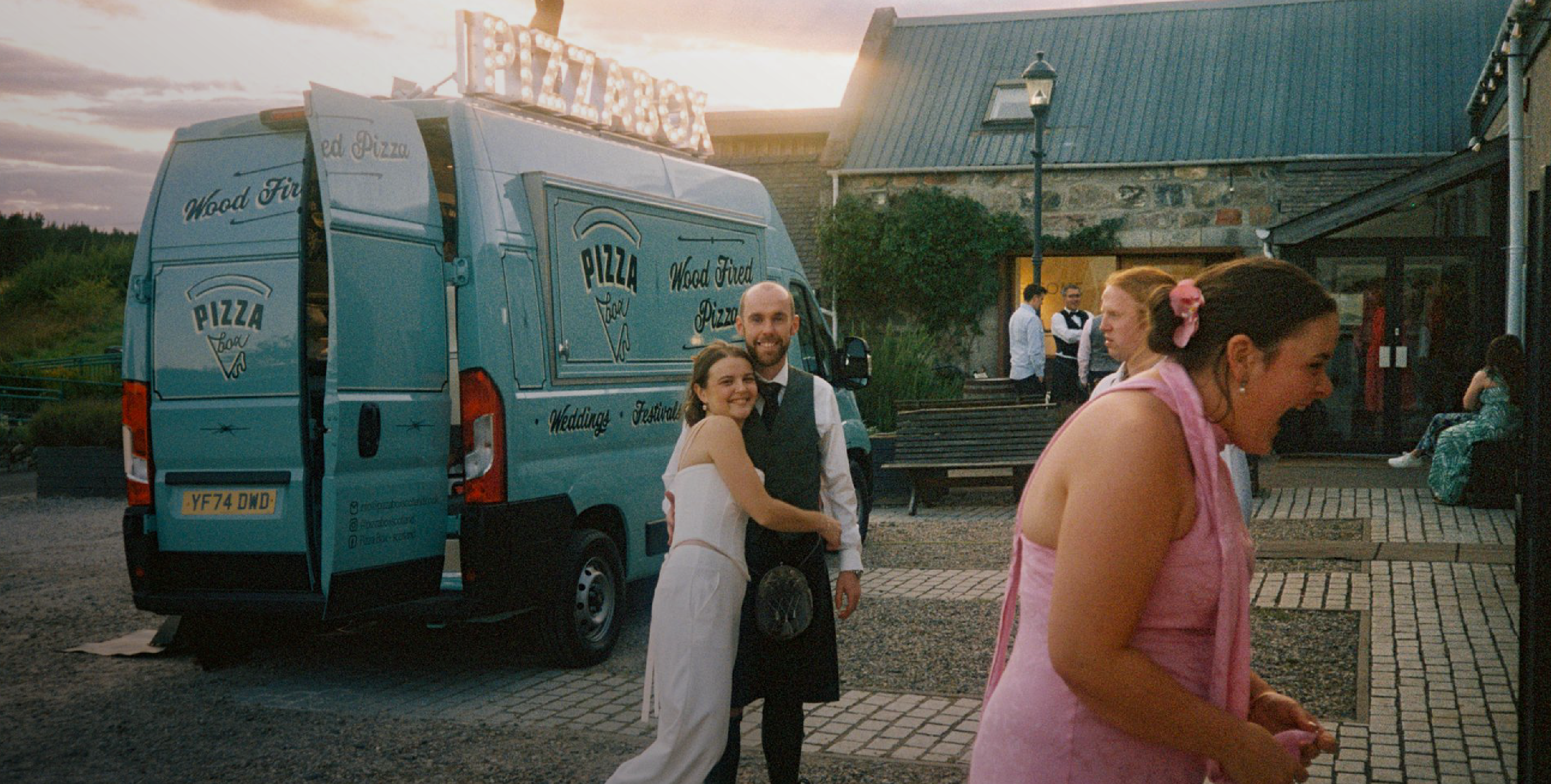 PizzaBox Scotland van parked at a wedding venue