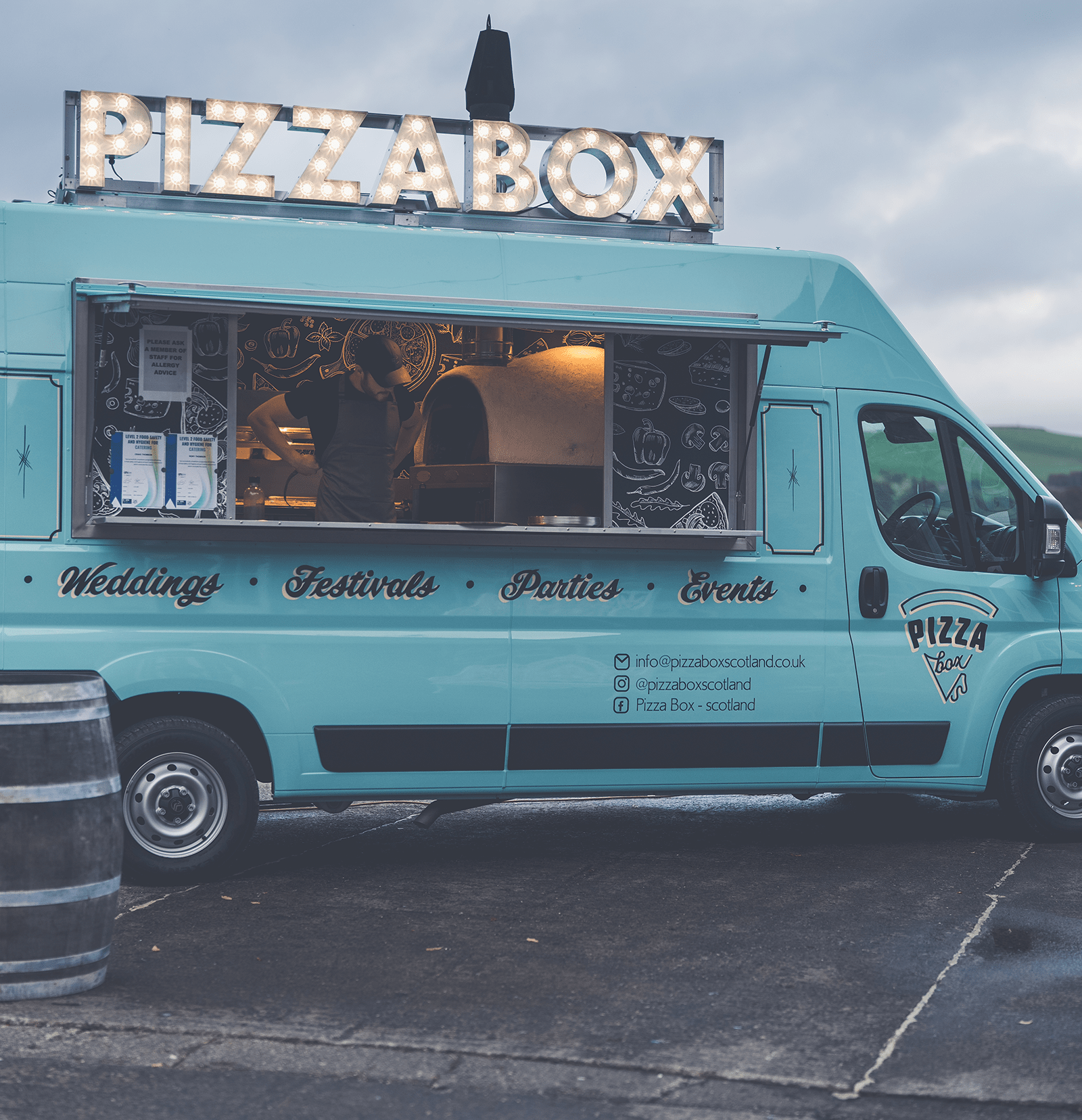 PizzaBox Scotland van at a pop-up